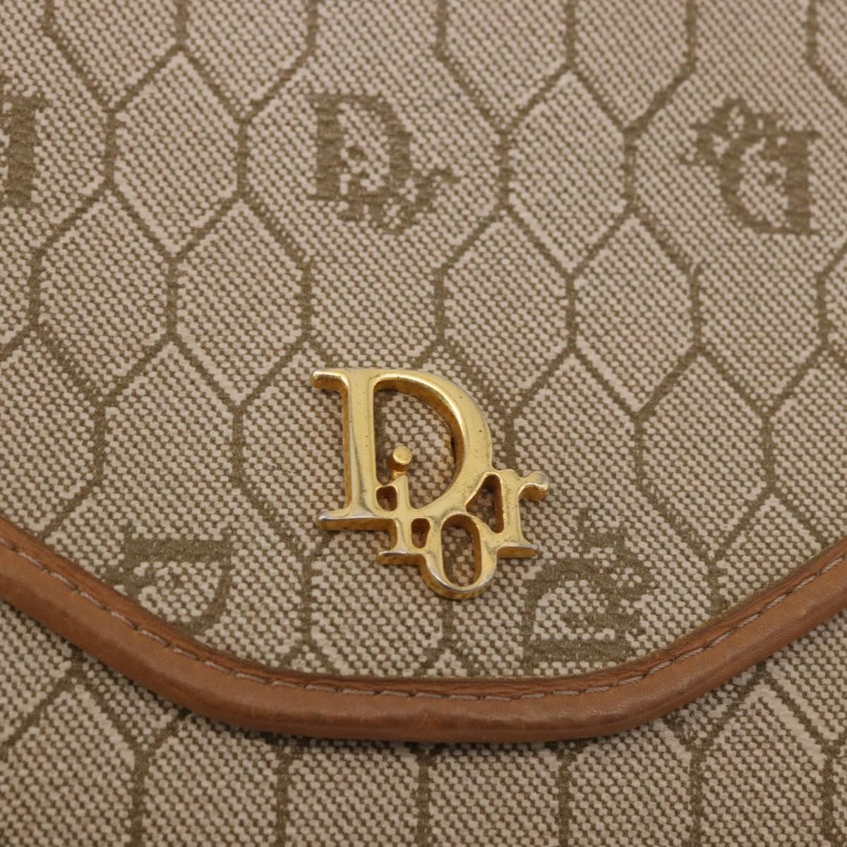 Christian Dior Honeycomb Canvas Chain Shoulder Bag PVC Beige Gold Auth 190583