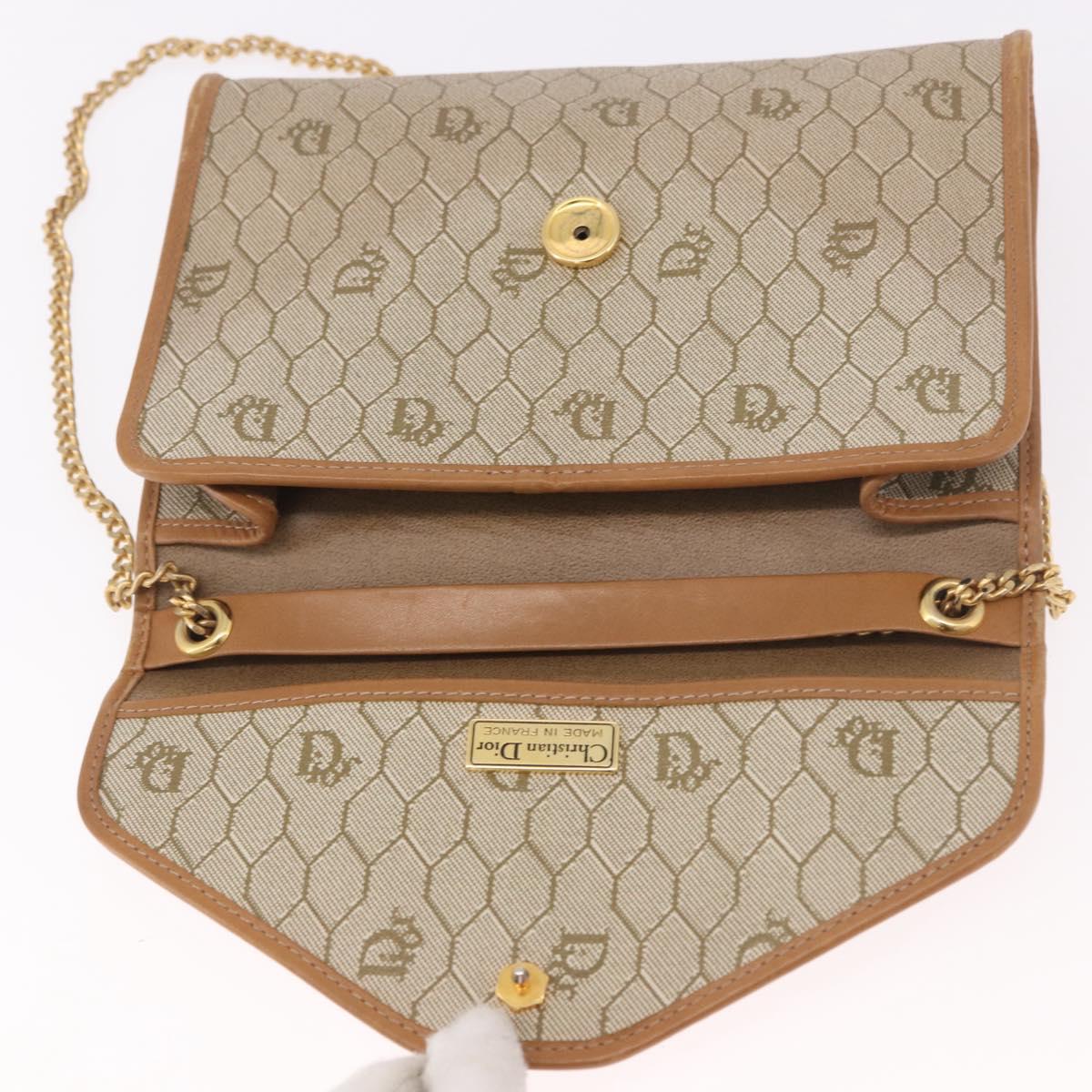 Christian Dior Honeycomb Canvas Chain Shoulder Bag PVC Beige Gold Auth 190583