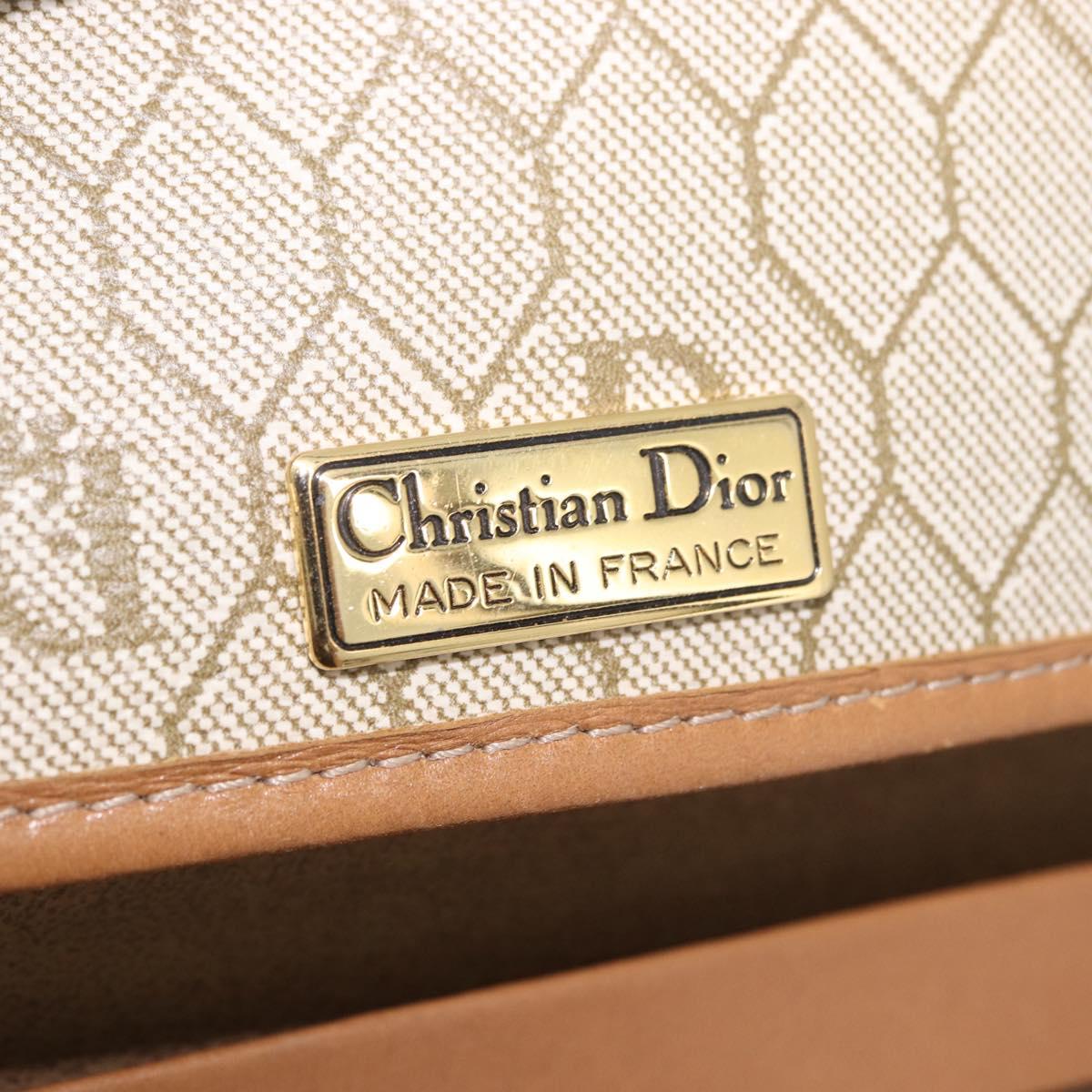 Christian Dior Honeycomb Canvas Chain Shoulder Bag PVC Beige Gold Auth 190583