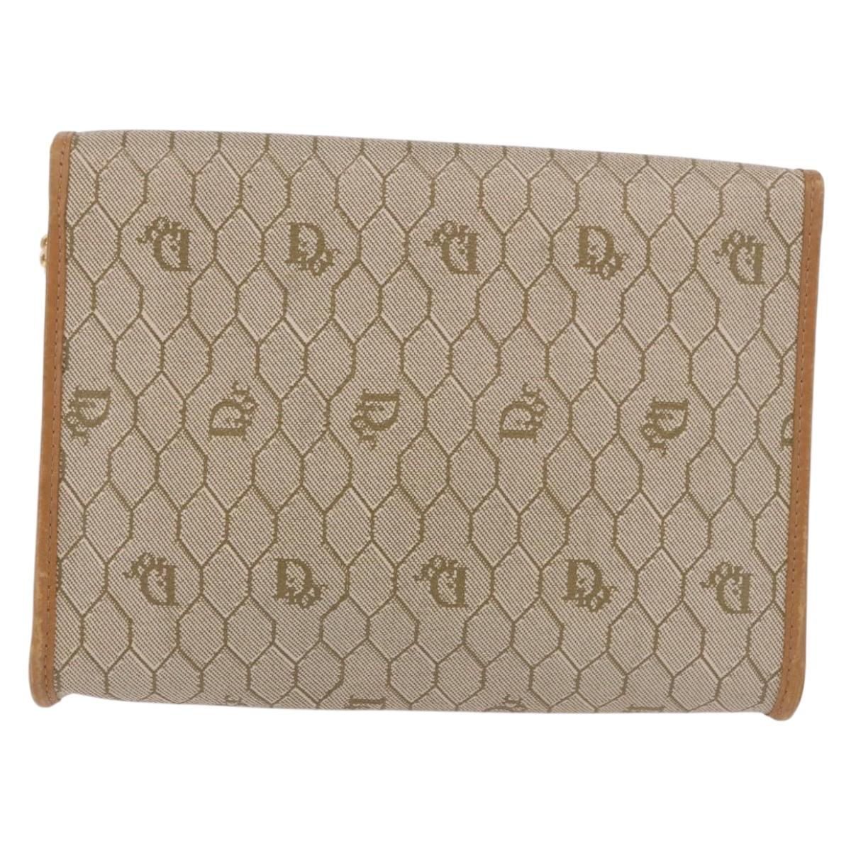 Christian Dior Honeycomb Canvas Chain Shoulder Bag PVC Beige Gold Auth 190583