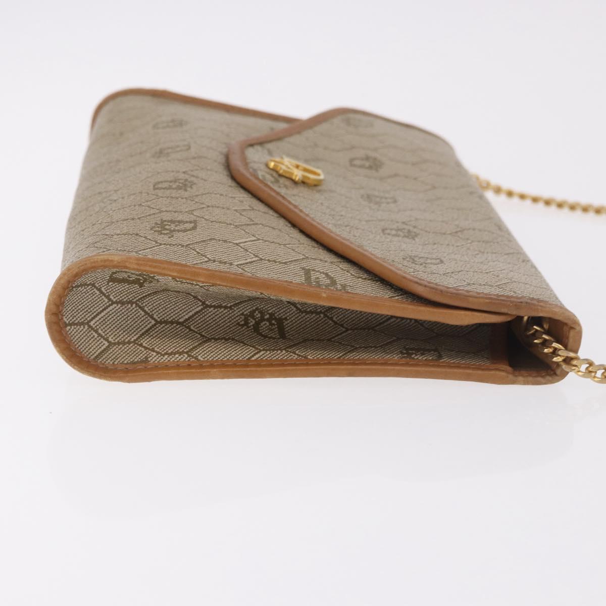 Christian Dior Honeycomb Canvas Chain Shoulder Bag PVC Beige Gold Auth 190583