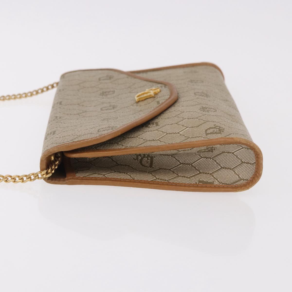 Christian Dior Honeycomb Canvas Chain Shoulder Bag PVC Beige Gold Auth 190583