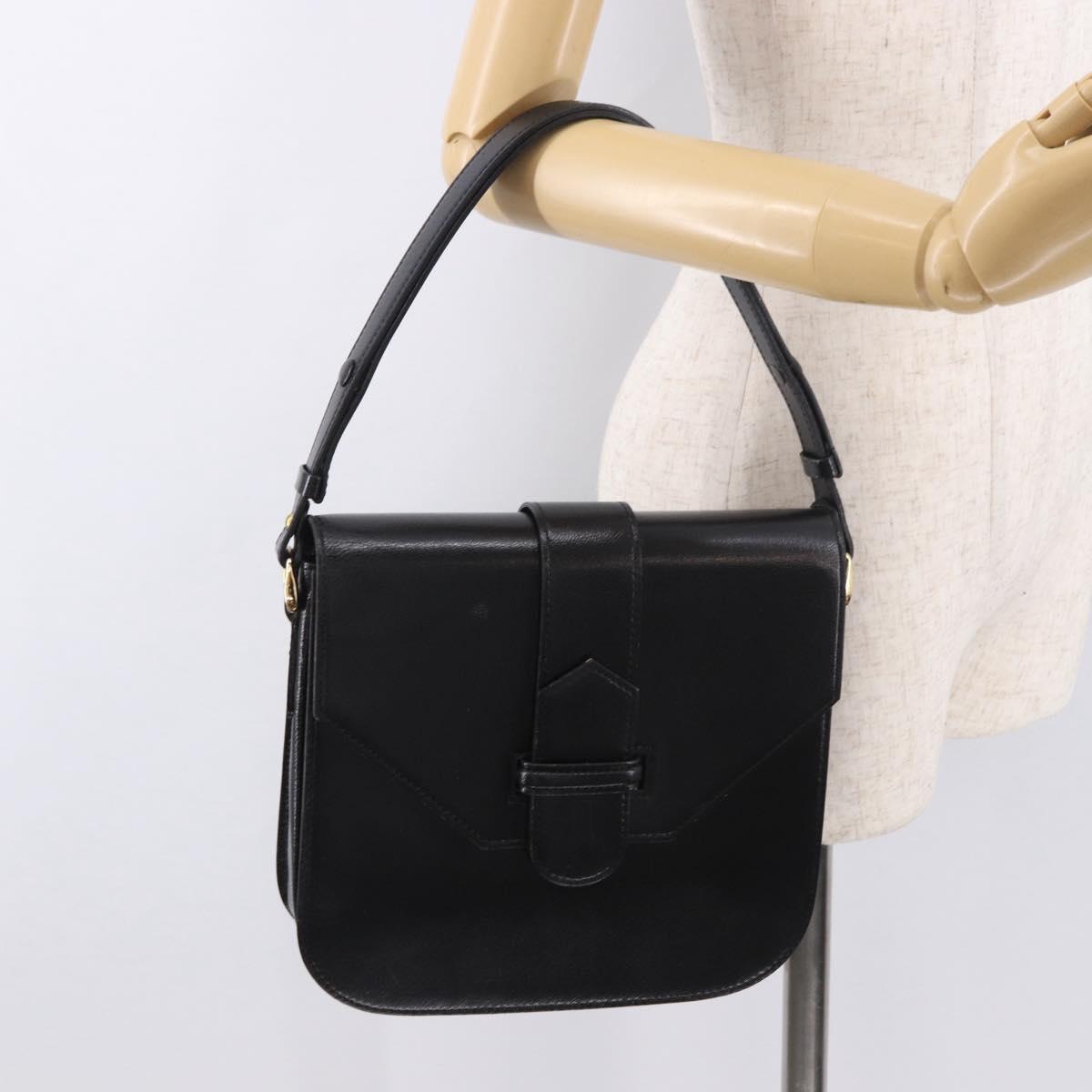 SAINT LAURENT Hand Bag Leather Black Gold Auth 190584