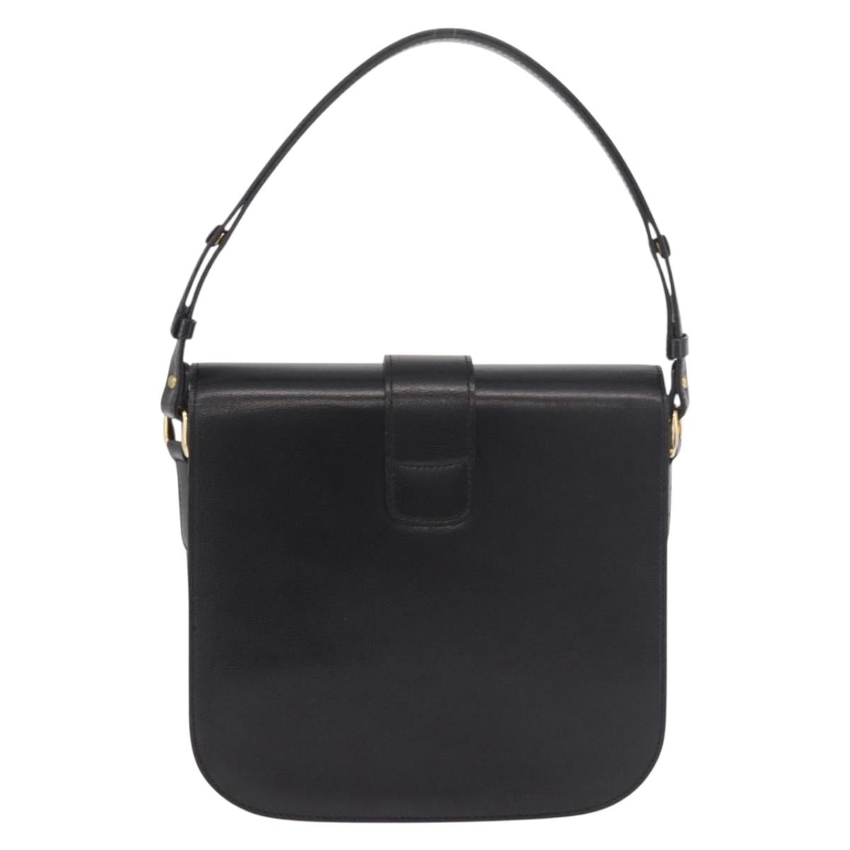 SAINT LAURENT Hand Bag Leather Black Gold Auth 190584