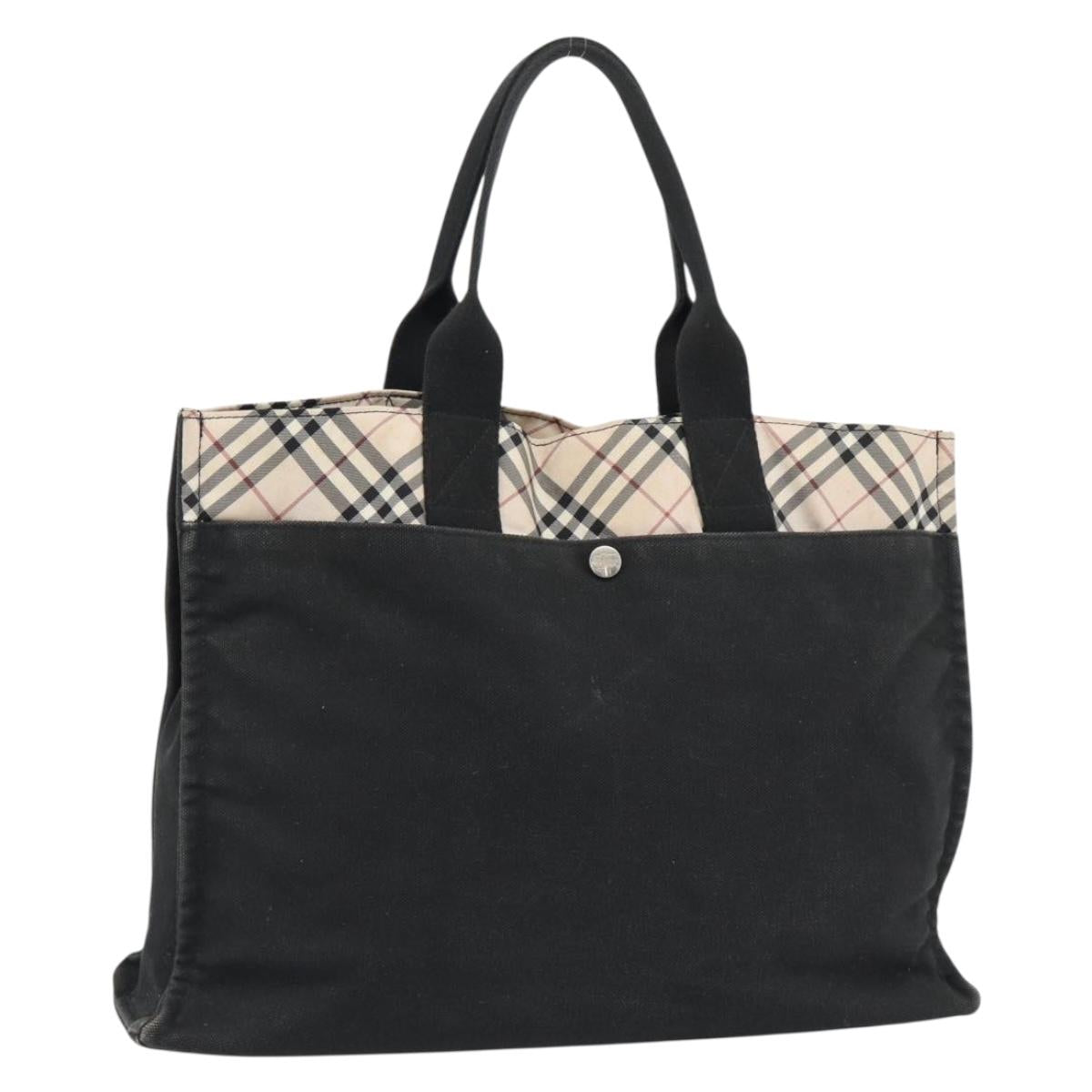 BURBERRY Hand Bag Canvas Black Beige Auth 190588