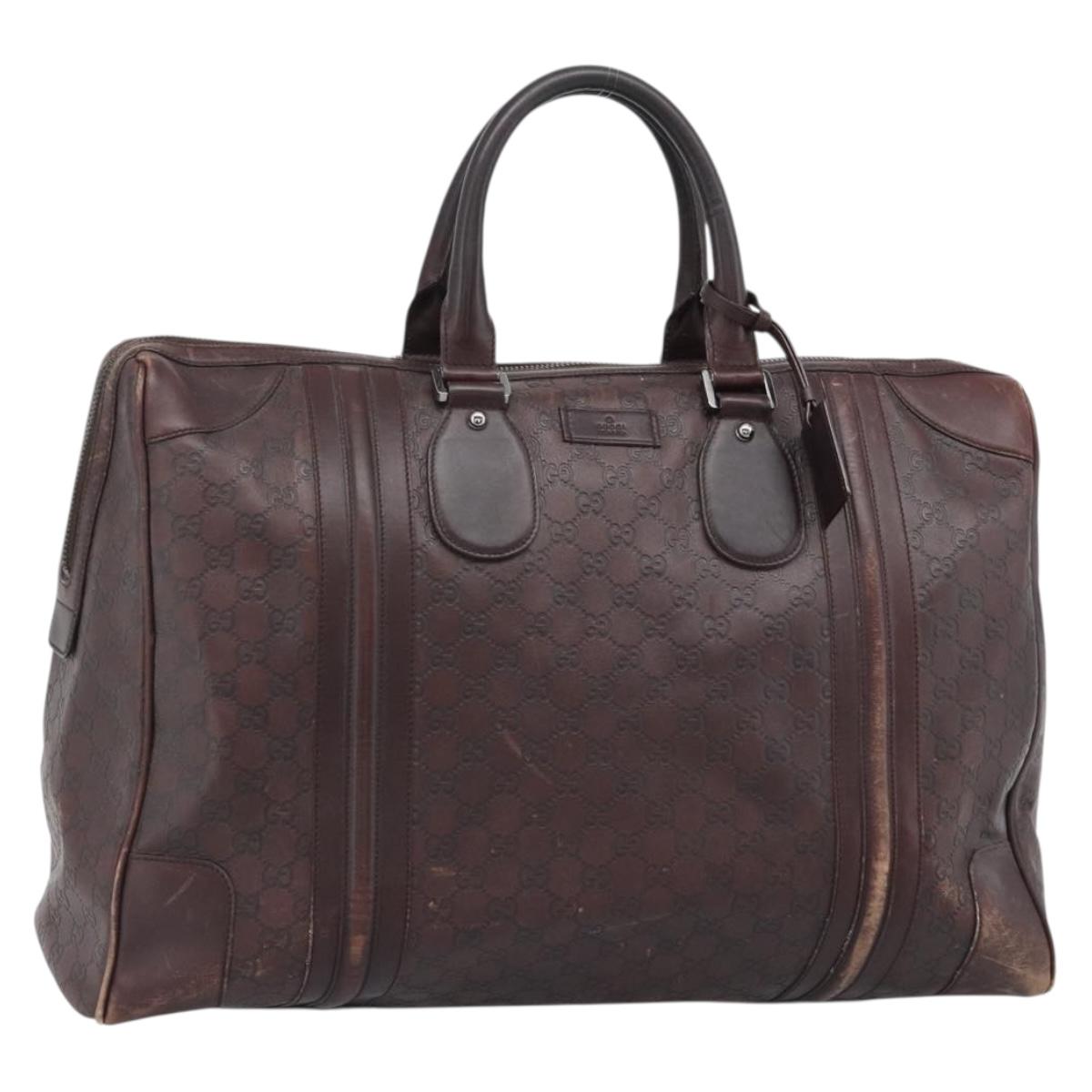 GUCCI Guccissima GG Canvas Boston Bag Leather Bordeaux Silver 146204 Auth 190589