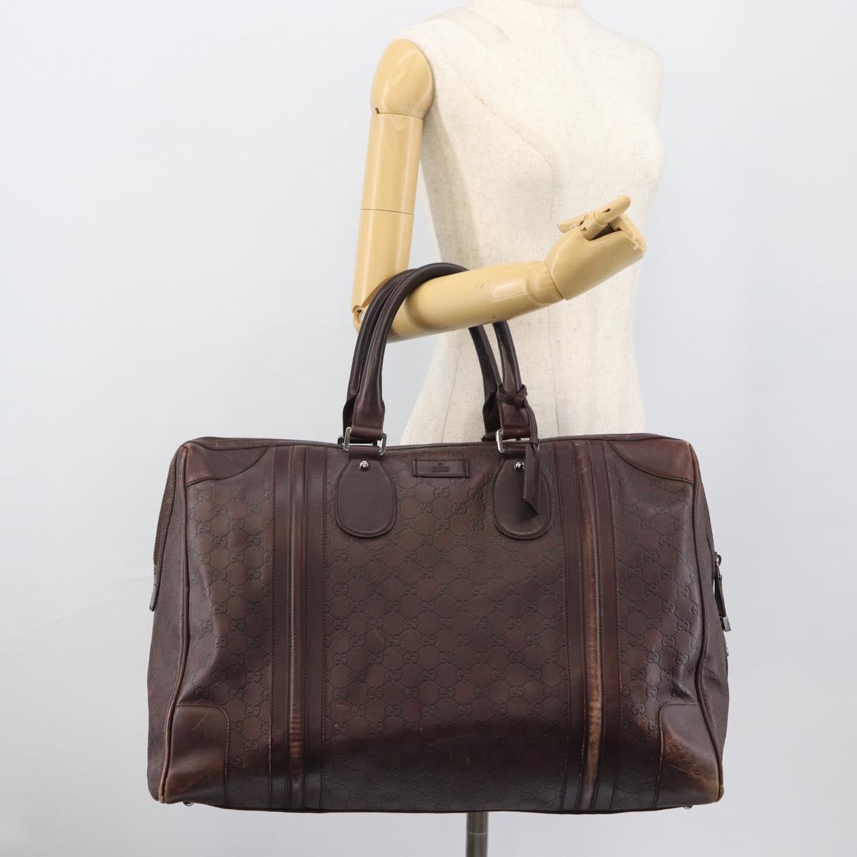 GUCCI Guccissima GG Canvas Boston Bag Leather Bordeaux Silver 146204 Auth 190589