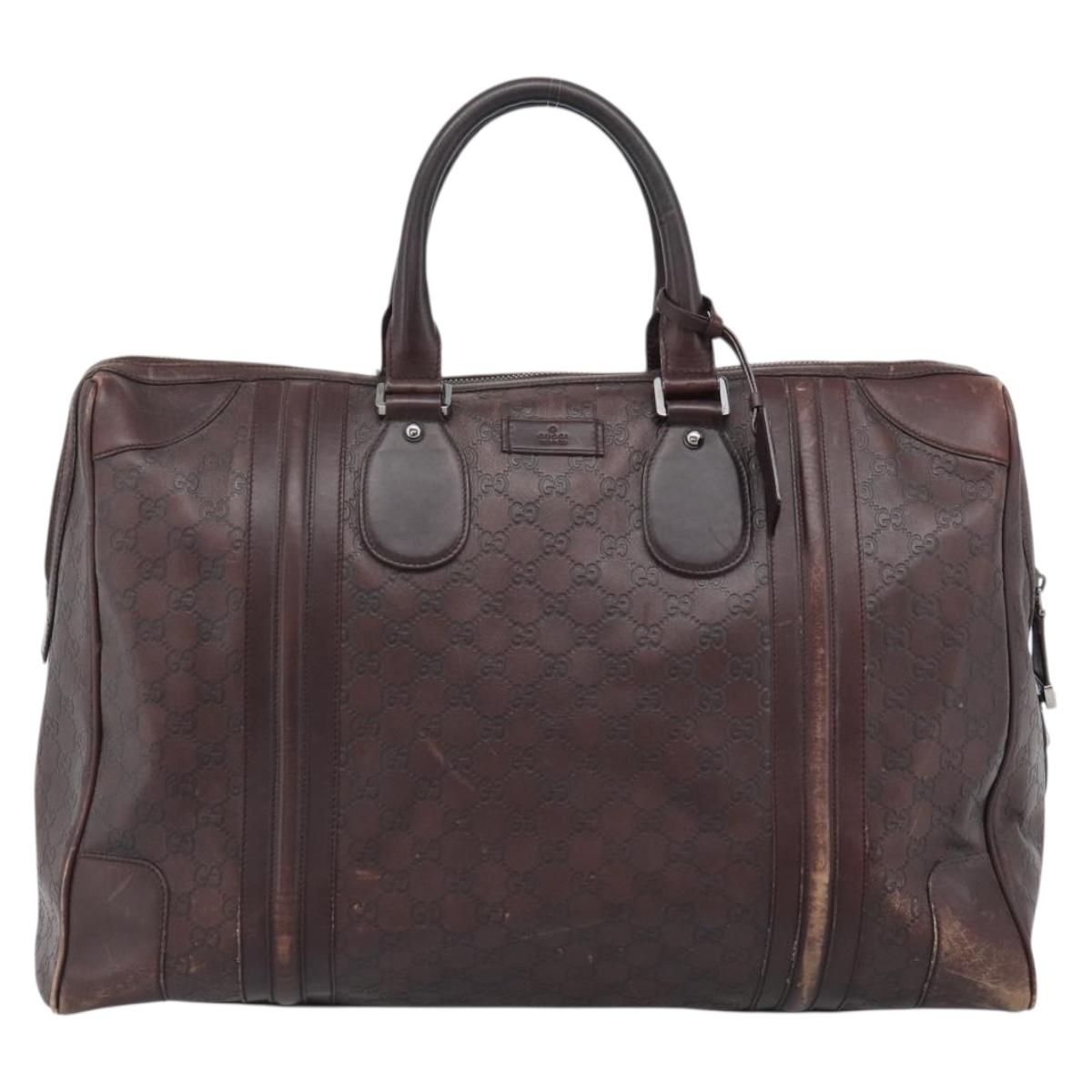 GUCCI Guccissima GG Canvas Boston Bag Leather Bordeaux Silver 146204 Auth 190589