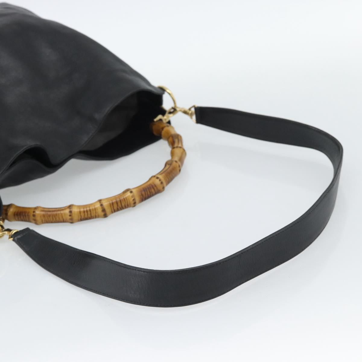 GUCCI Bamboo Hand Bag Leather 2way Black Gold 001 0166 Auth 190590
