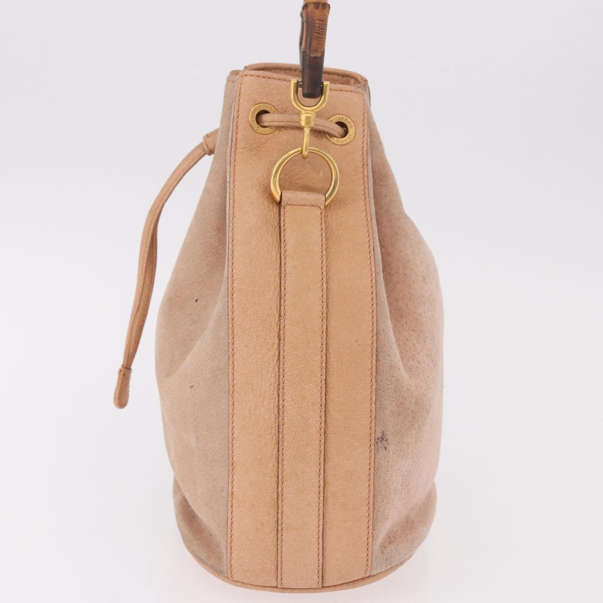 GUCCI Bamboo Hand Bag Suede Beige Gold 001 2865 Auth 190592