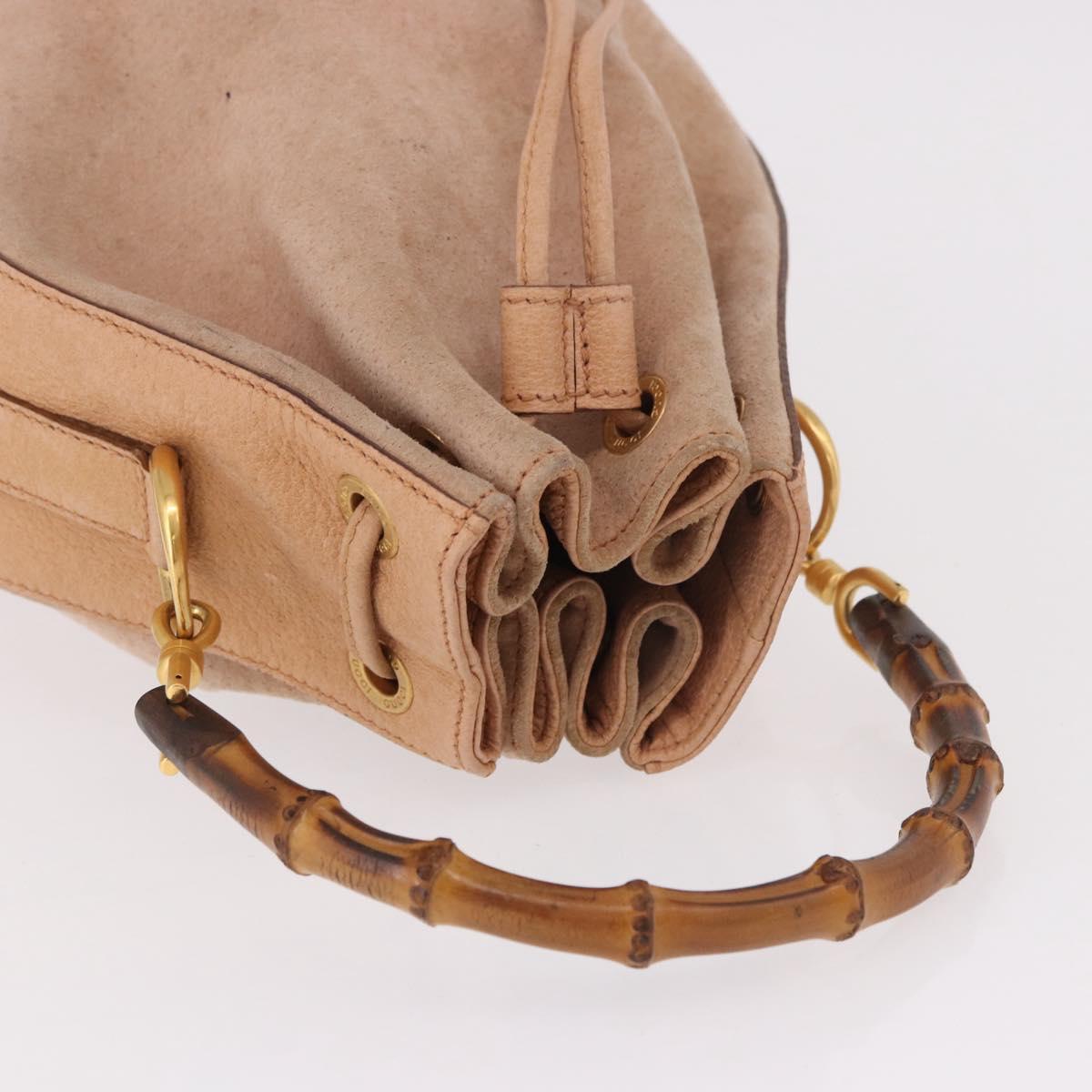 GUCCI Bamboo Hand Bag Suede Beige Gold 001 2865 Auth 190592