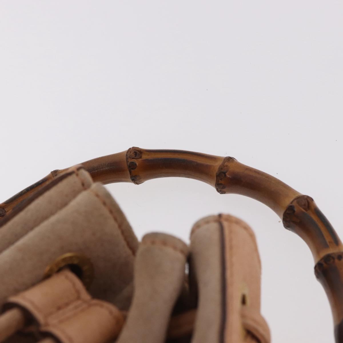 GUCCI Bamboo Hand Bag Suede Beige Gold 001 2865 Auth 190592