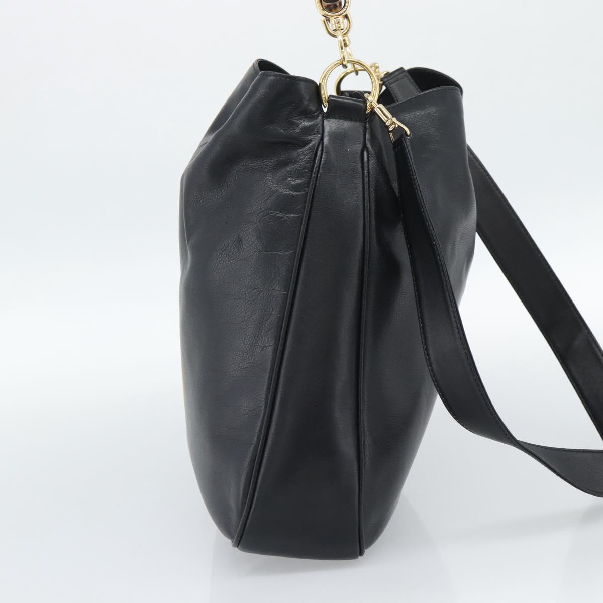 GUCCI Bamboo Hand Bag Leather 2way Black Gold 001 1998 Auth 190593