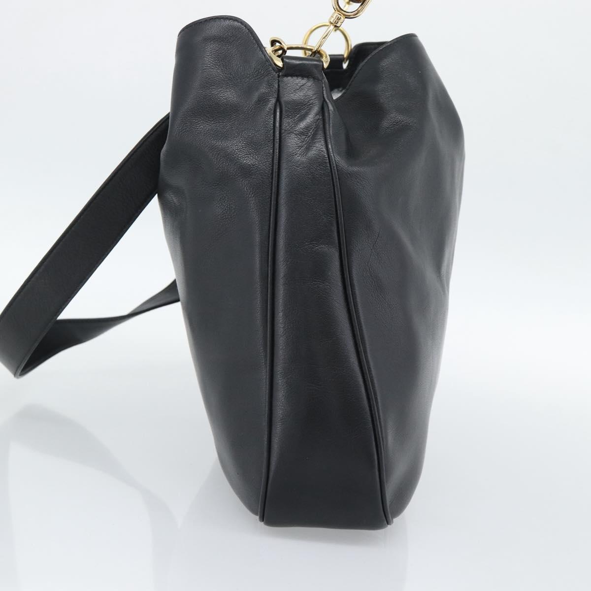 GUCCI Bamboo Hand Bag Leather 2way Black Gold 001 1998 Auth 190593