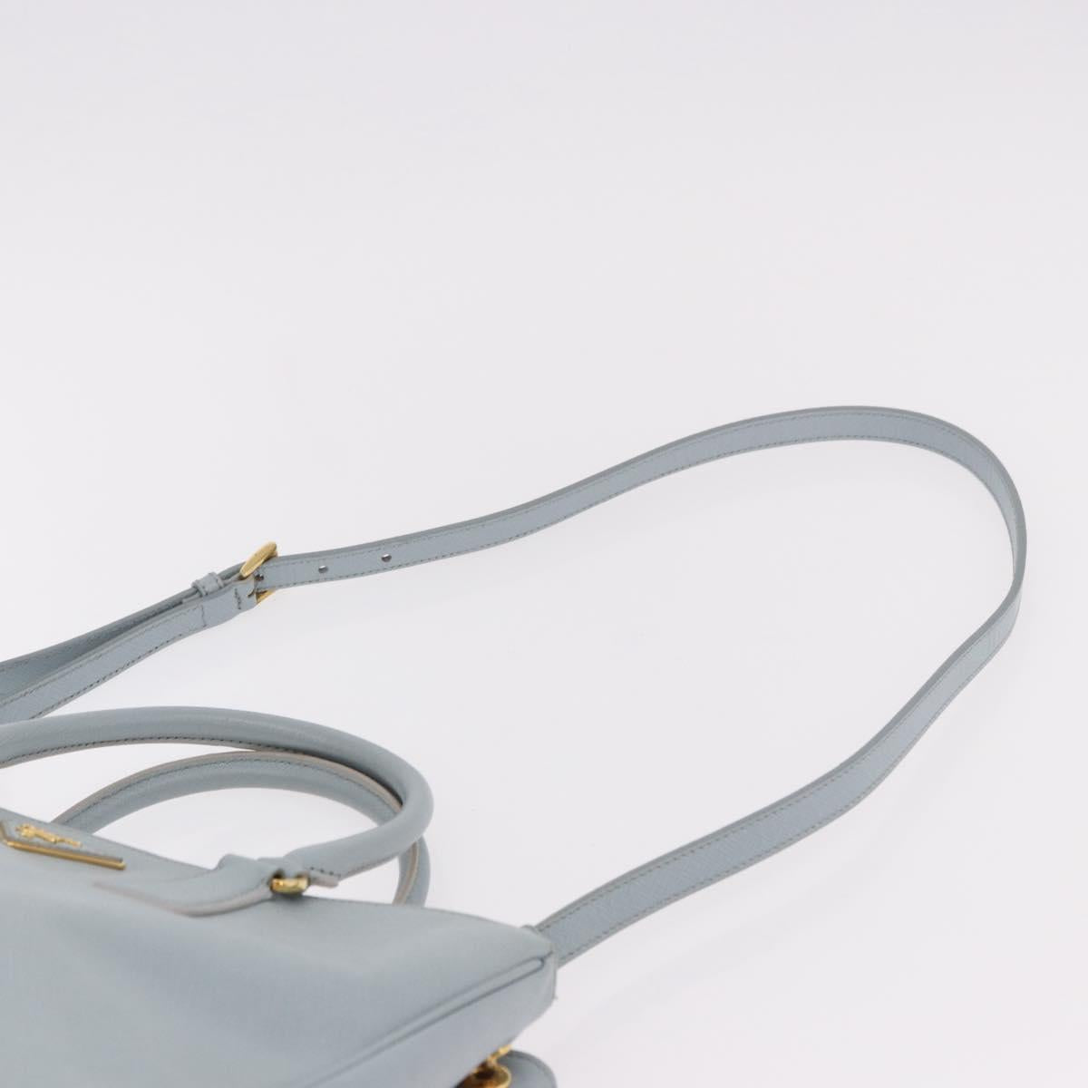 PRADA Hand Bag Saffiano 2way Light Blue Gold Auth 190596V
