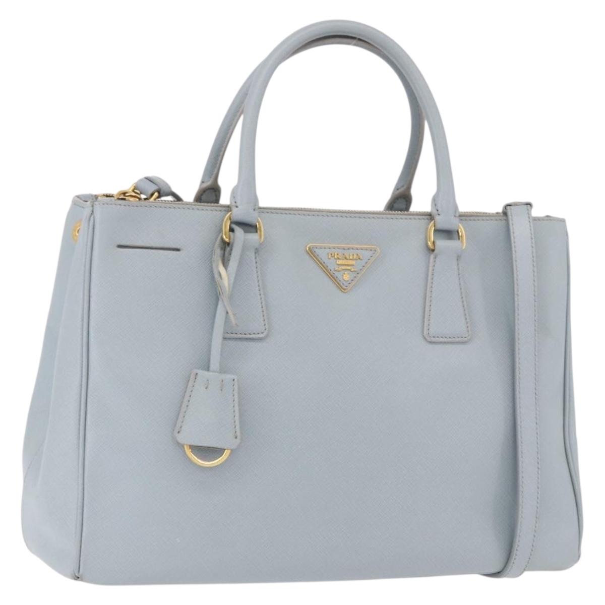PRADA Hand Bag Saffiano 2way Light Blue Gold Auth 190596V