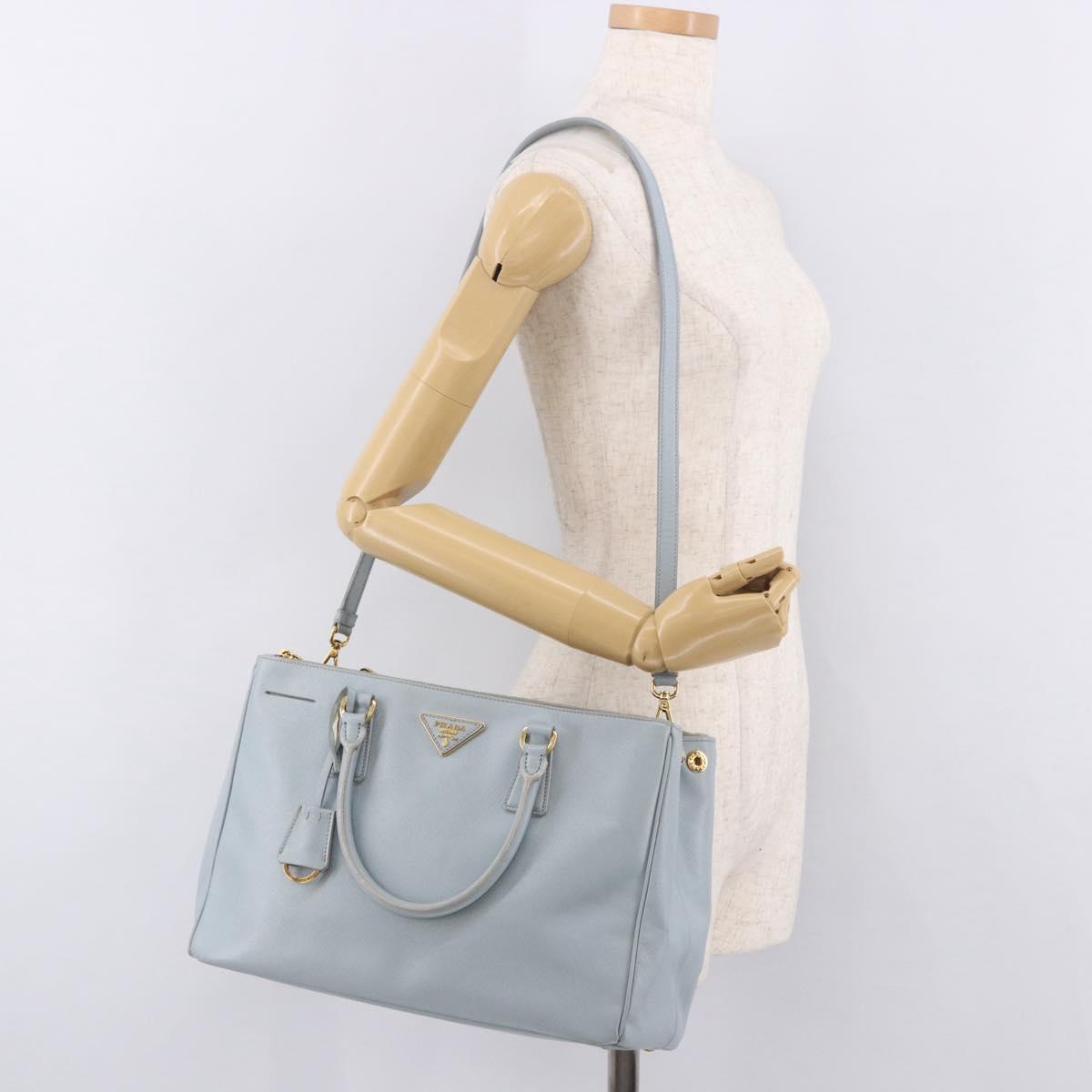 PRADA Hand Bag Saffiano 2way Light Blue Gold Auth 190596V