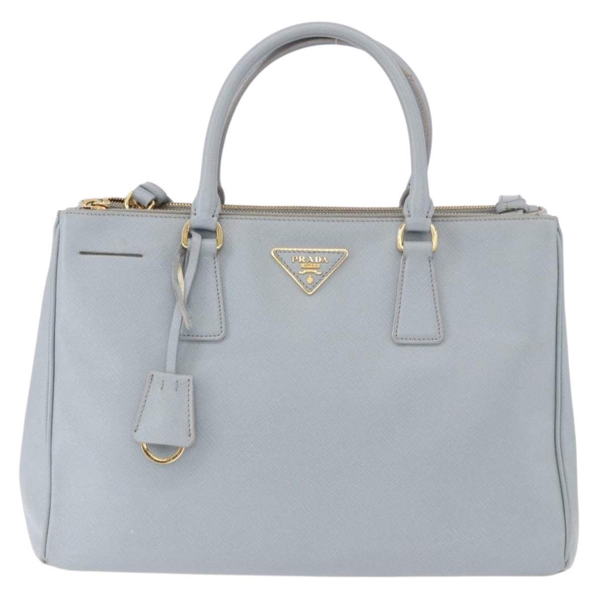 PRADA Hand Bag Saffiano 2way Light Blue Gold Auth 190596V