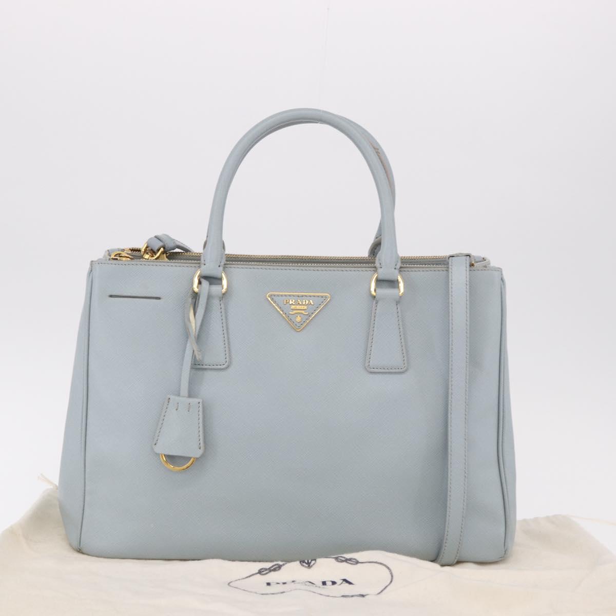 PRADA Hand Bag Saffiano 2way Light Blue Gold Auth 190596V