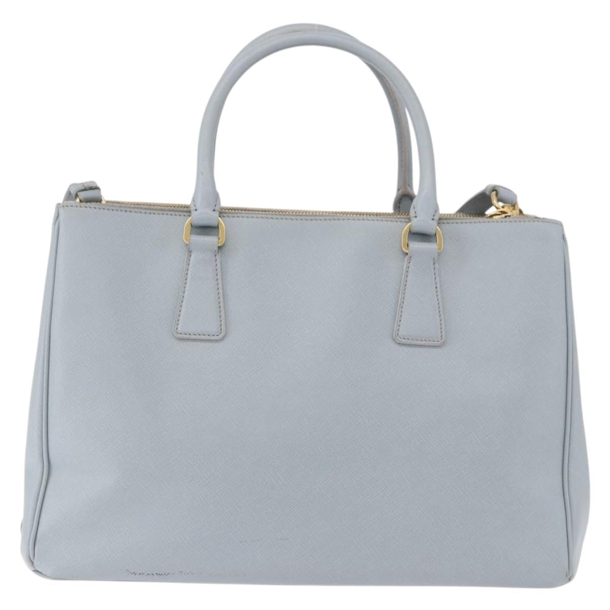 PRADA Hand Bag Saffiano 2way Light Blue Gold Auth 190596V