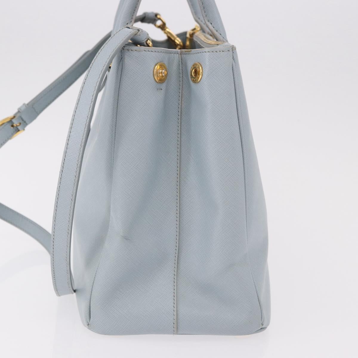 PRADA Hand Bag Saffiano 2way Light Blue Gold Auth 190596V