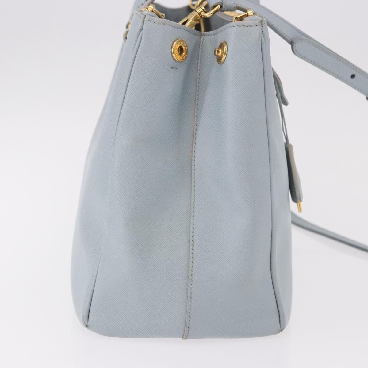 PRADA Hand Bag Saffiano 2way Light Blue Gold Auth 190596V