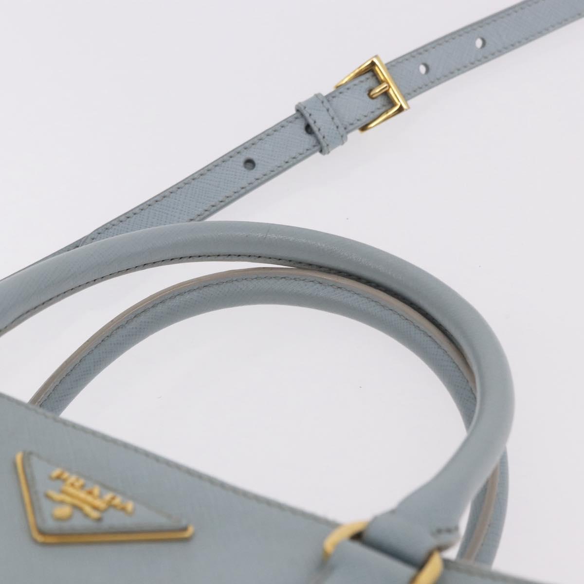 PRADA Hand Bag Saffiano 2way Light Blue Gold Auth 190596V