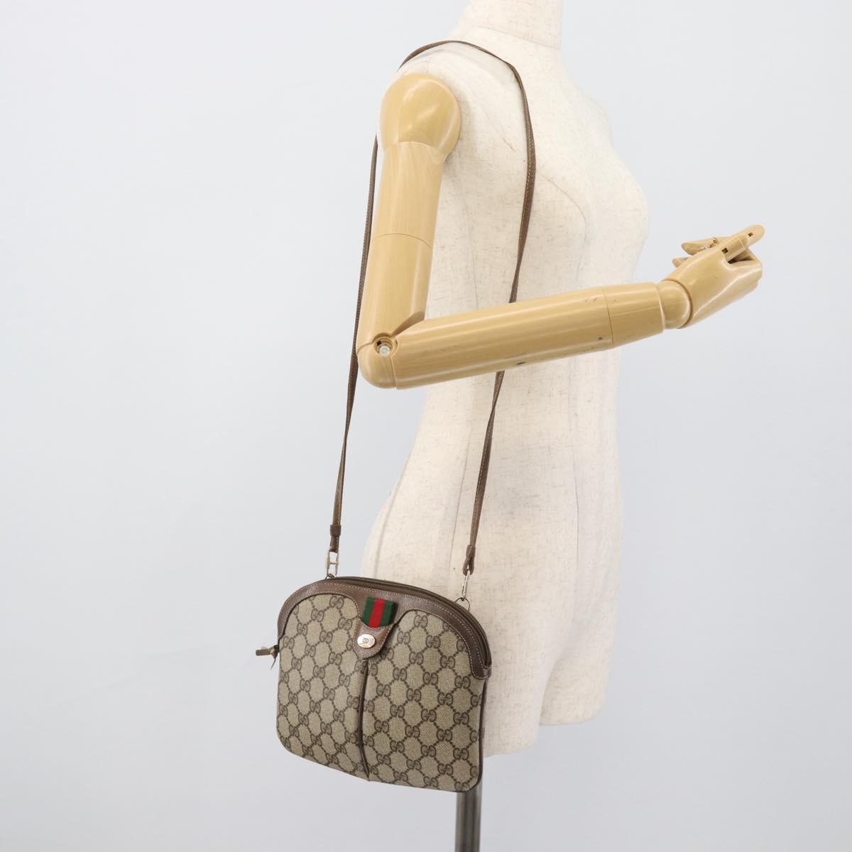 GUCCI GG Supreme Web Sherry Line Bag PVC Beige Gold 904 02 047 Auth 190600