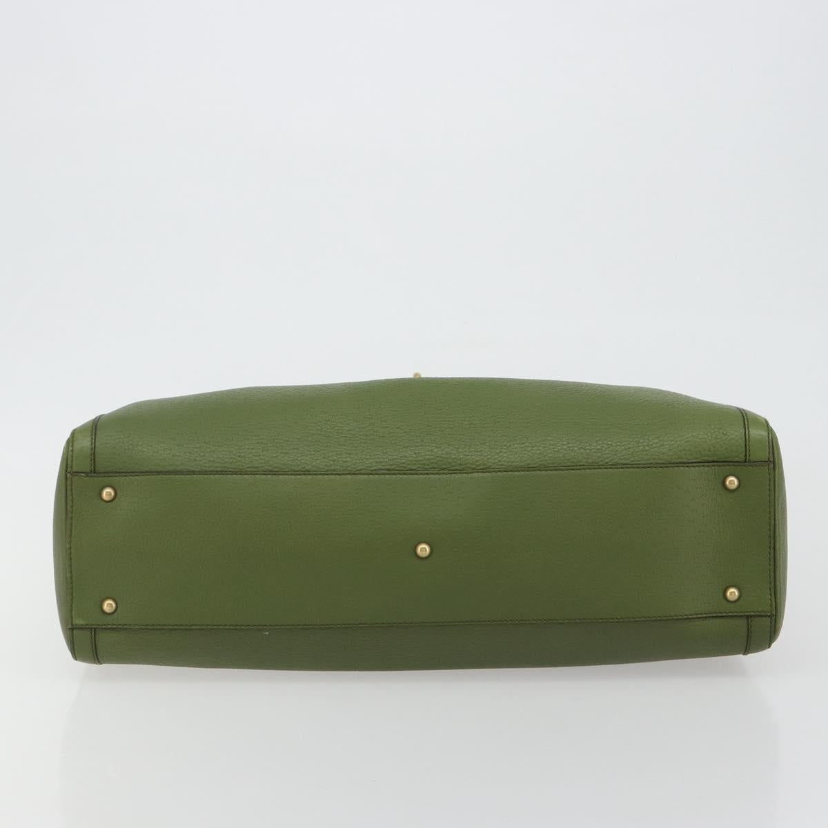 Salvatore Ferragamo Gancini Tote Bag Leather Green Gold Auth 190603A