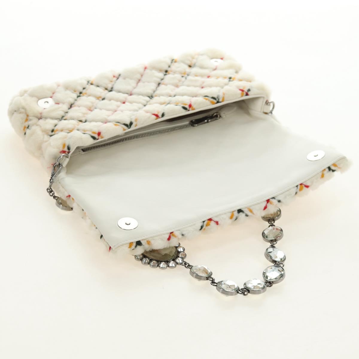 Miu Miu Chain Shoulder Bag Fur White Silver Auth 190605M