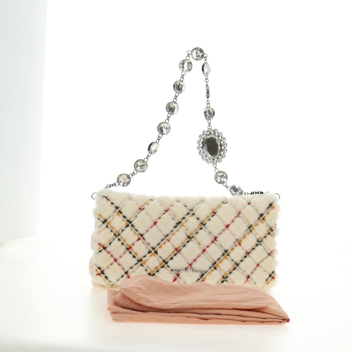 Miu Miu Chain Shoulder Bag Fur White Silver Auth 190605M