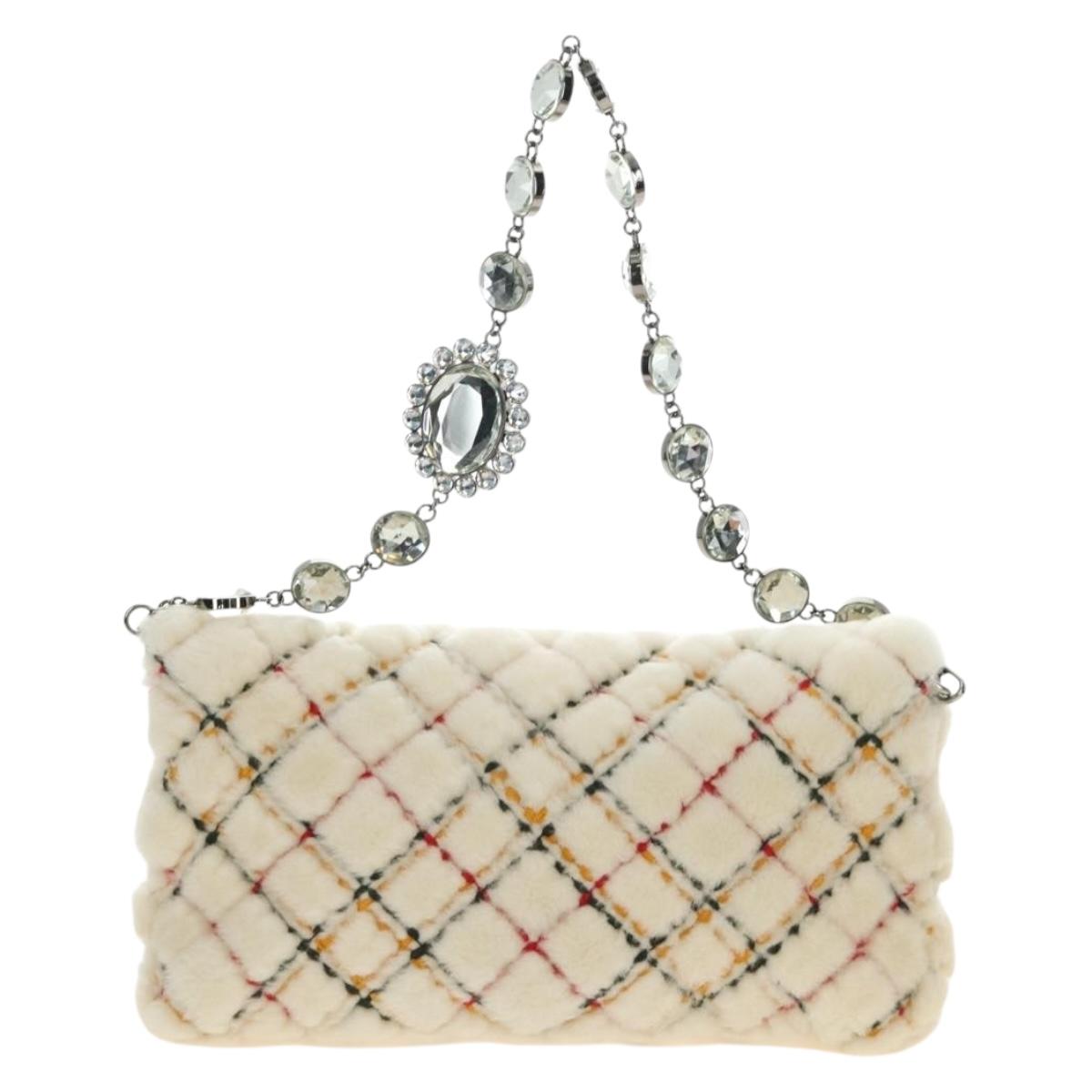 Miu Miu Chain Shoulder Bag Fur White Silver Auth 190605M