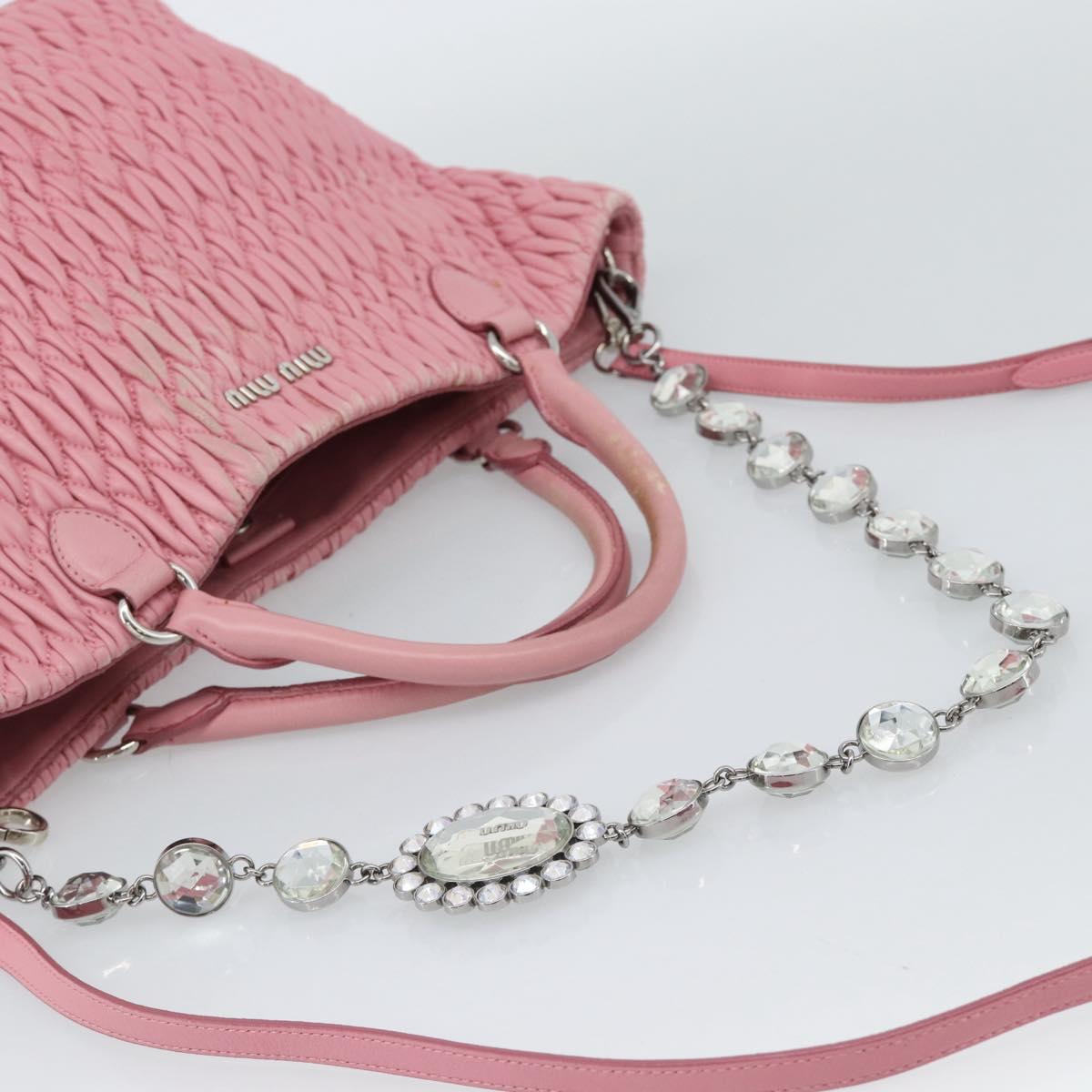 Miu Miu Matelasse Chain Shoulder Bag Leather 2way Pink Silver Auth 190606