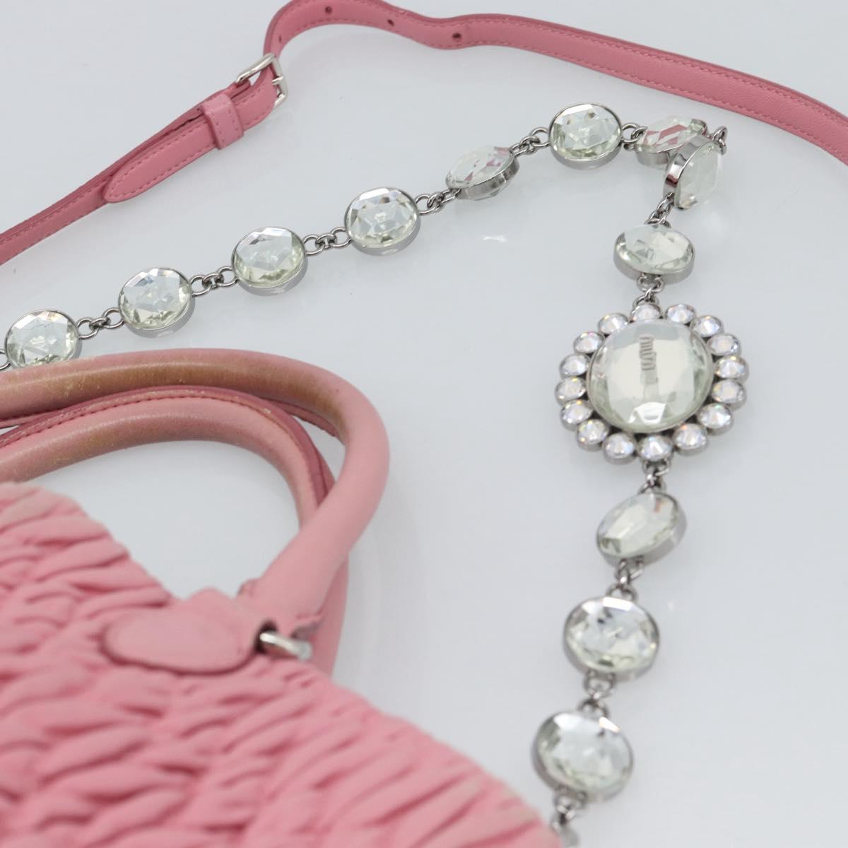 Miu Miu Matelasse Chain Shoulder Bag Leather 2way Pink Silver Auth 190606