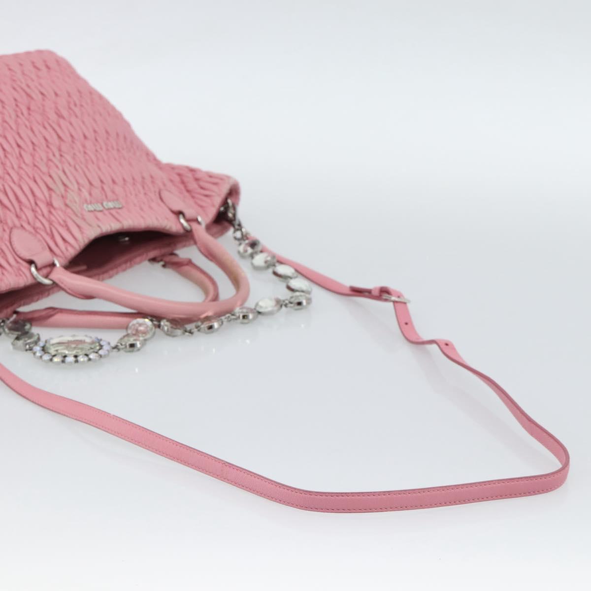 Miu Miu Matelasse Chain Shoulder Bag Leather 2way Pink Silver Auth 190606