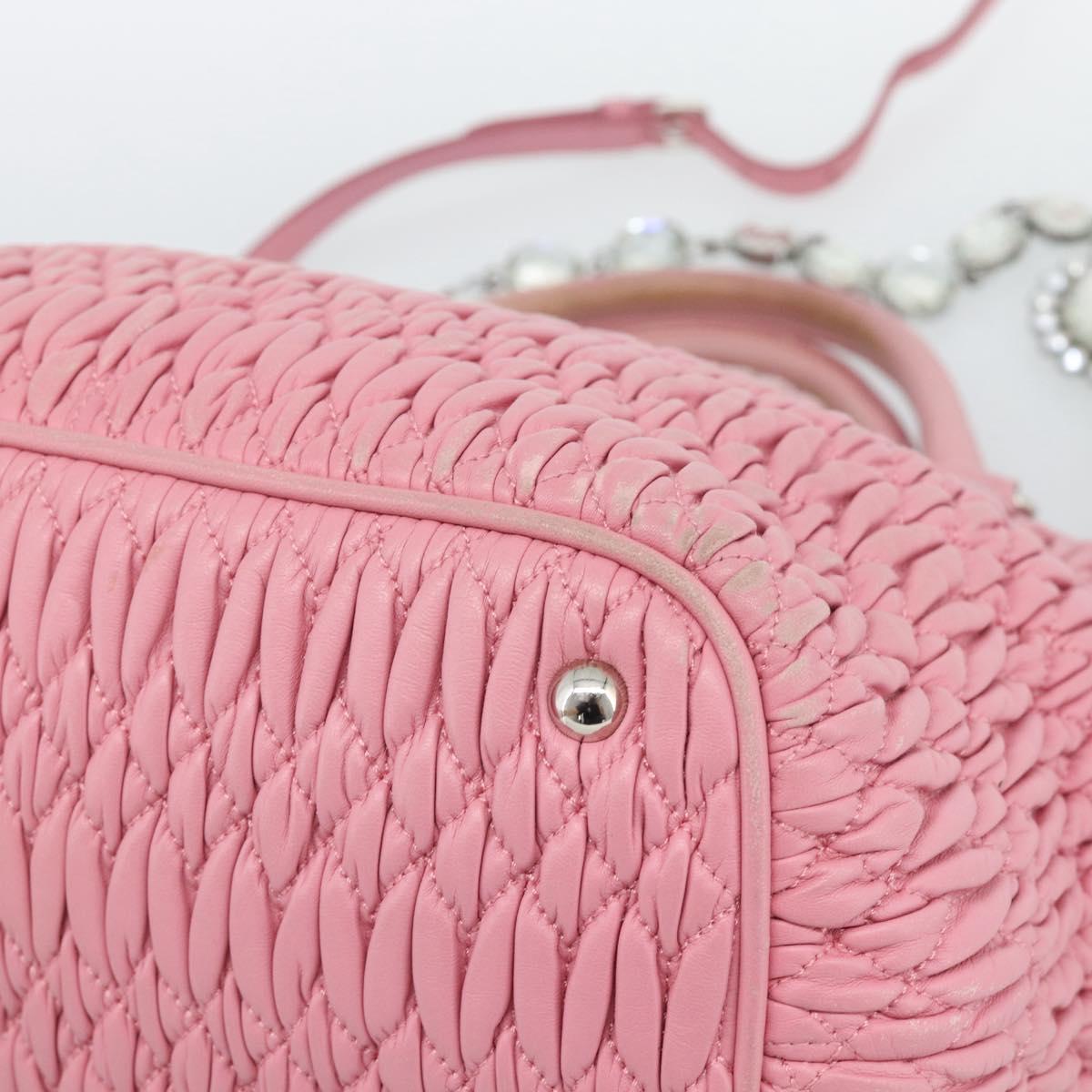 Miu Miu Matelasse Chain Shoulder Bag Leather 2way Pink Silver Auth 190606