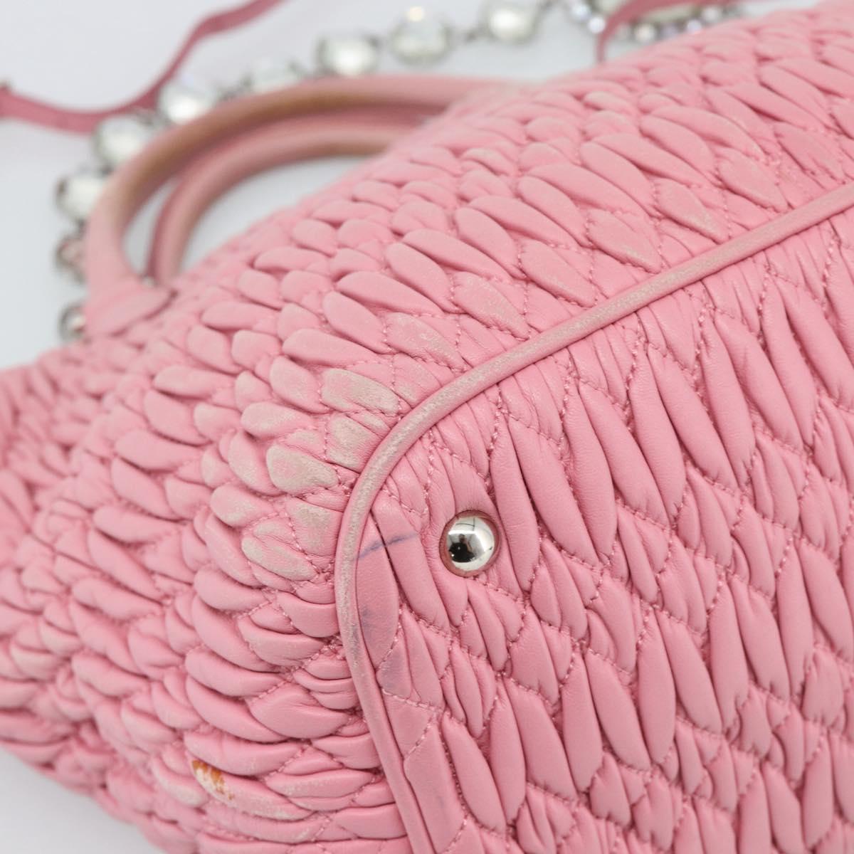 Miu Miu Matelasse Chain Shoulder Bag Leather 2way Pink Silver Auth 190606