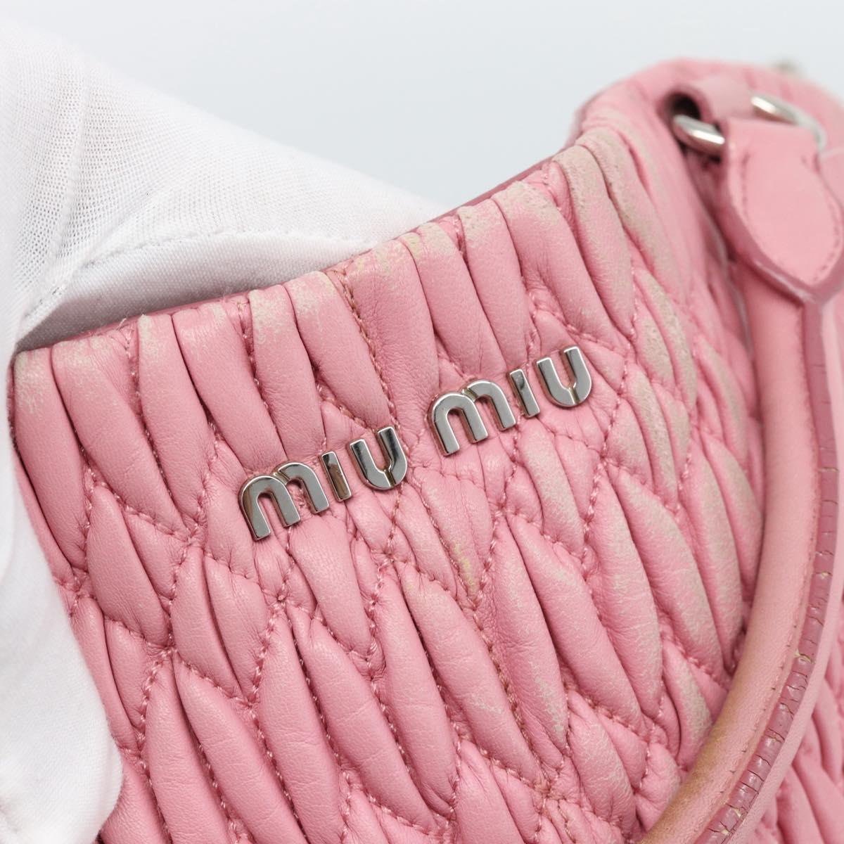 Miu Miu Matelasse Chain Shoulder Bag Leather 2way Pink Silver Auth 190606