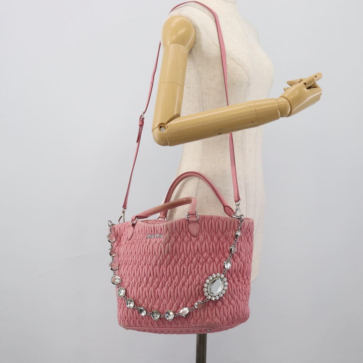 Miu Miu Matelasse Chain Shoulder Bag Leather 2way Pink Silver Auth 190606