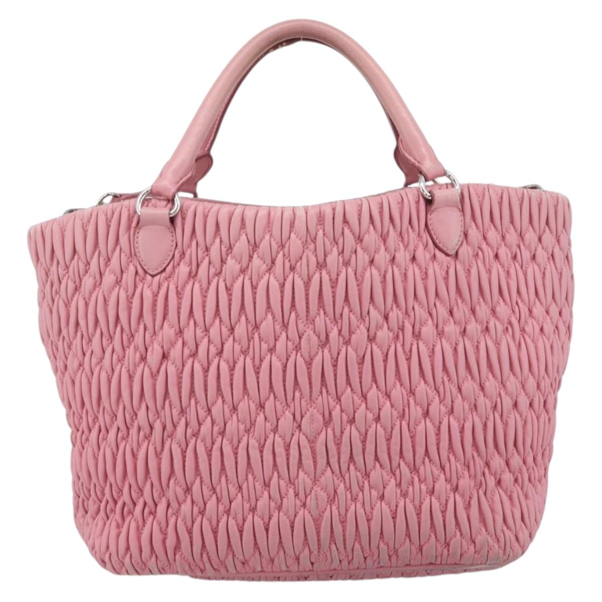 Miu Miu Matelasse Chain Shoulder Bag Leather 2way Pink Silver Auth 190606