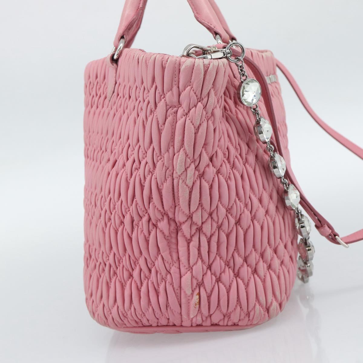 Miu Miu Matelasse Chain Shoulder Bag Leather 2way Pink Silver Auth 190606