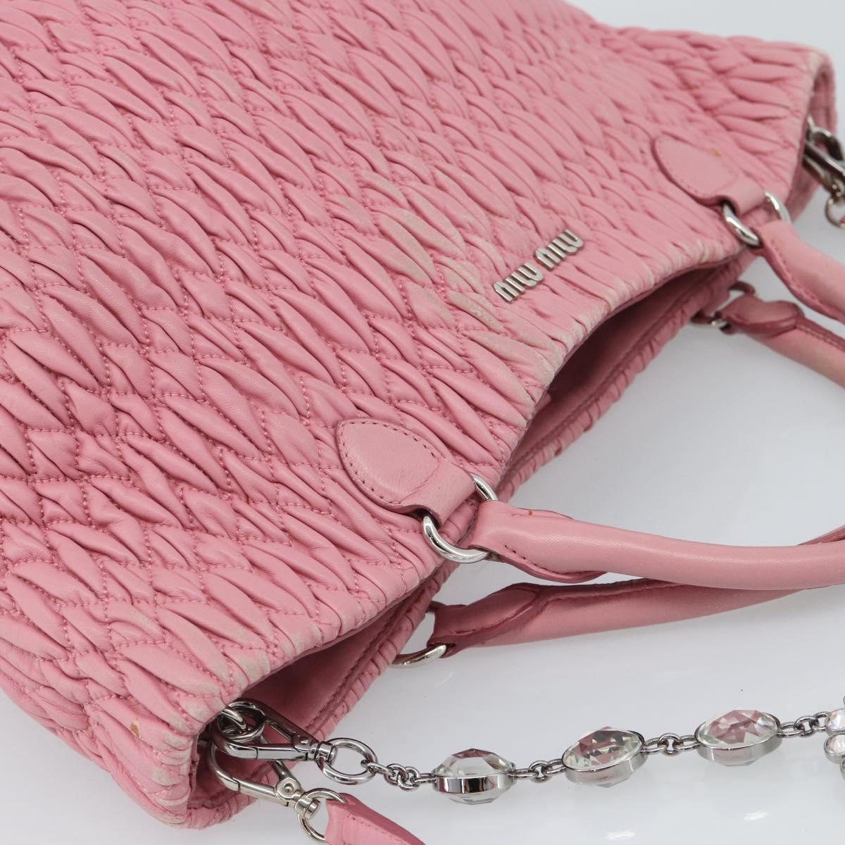 Miu Miu Matelasse Chain Shoulder Bag Leather 2way Pink Silver Auth 190606