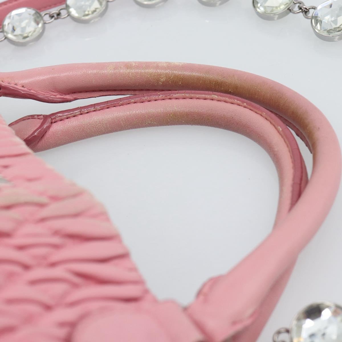 Miu Miu Matelasse Chain Shoulder Bag Leather 2way Pink Silver Auth 190606