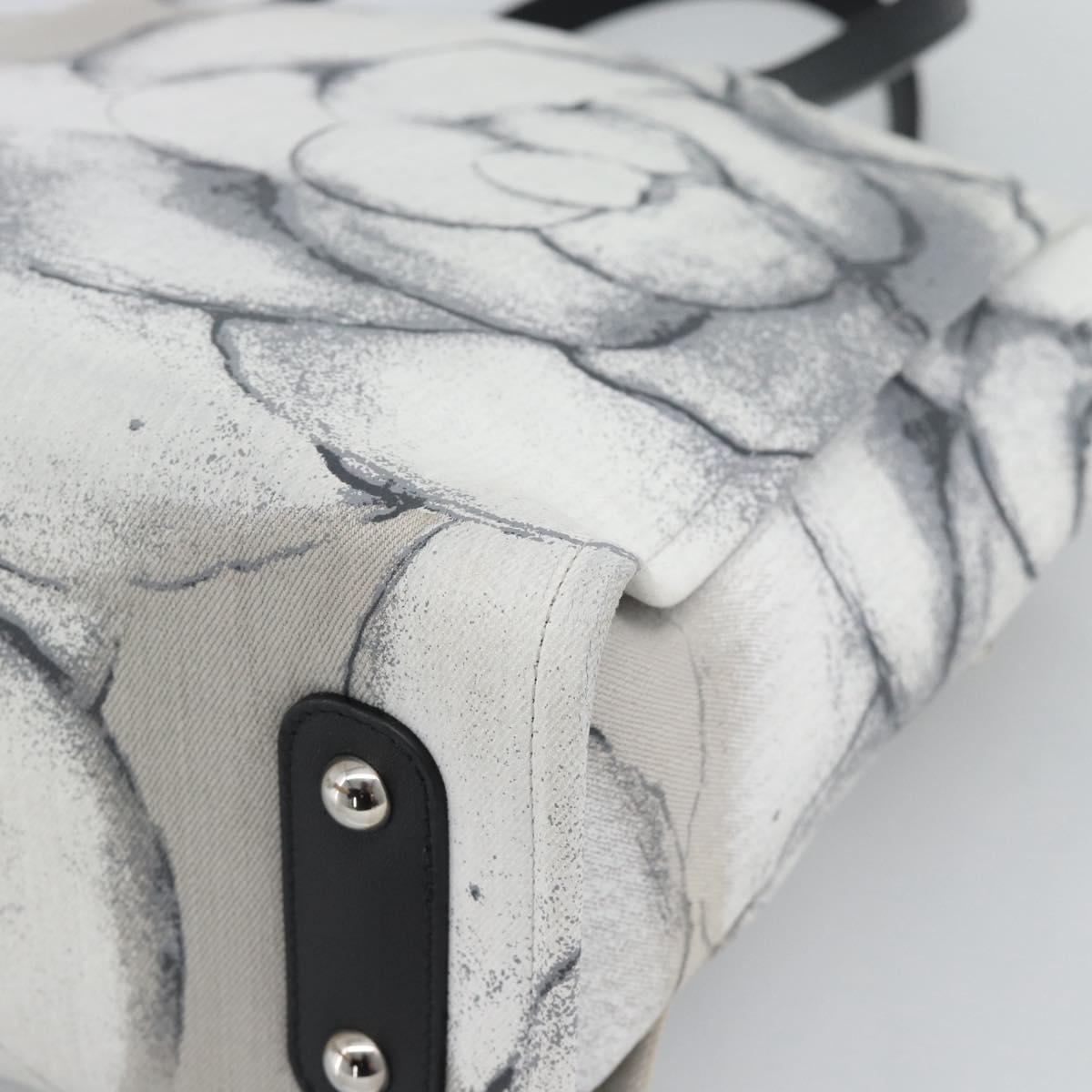 CHANEL Camelia Tote Bag Canvas White Silver CC Auth 190607V