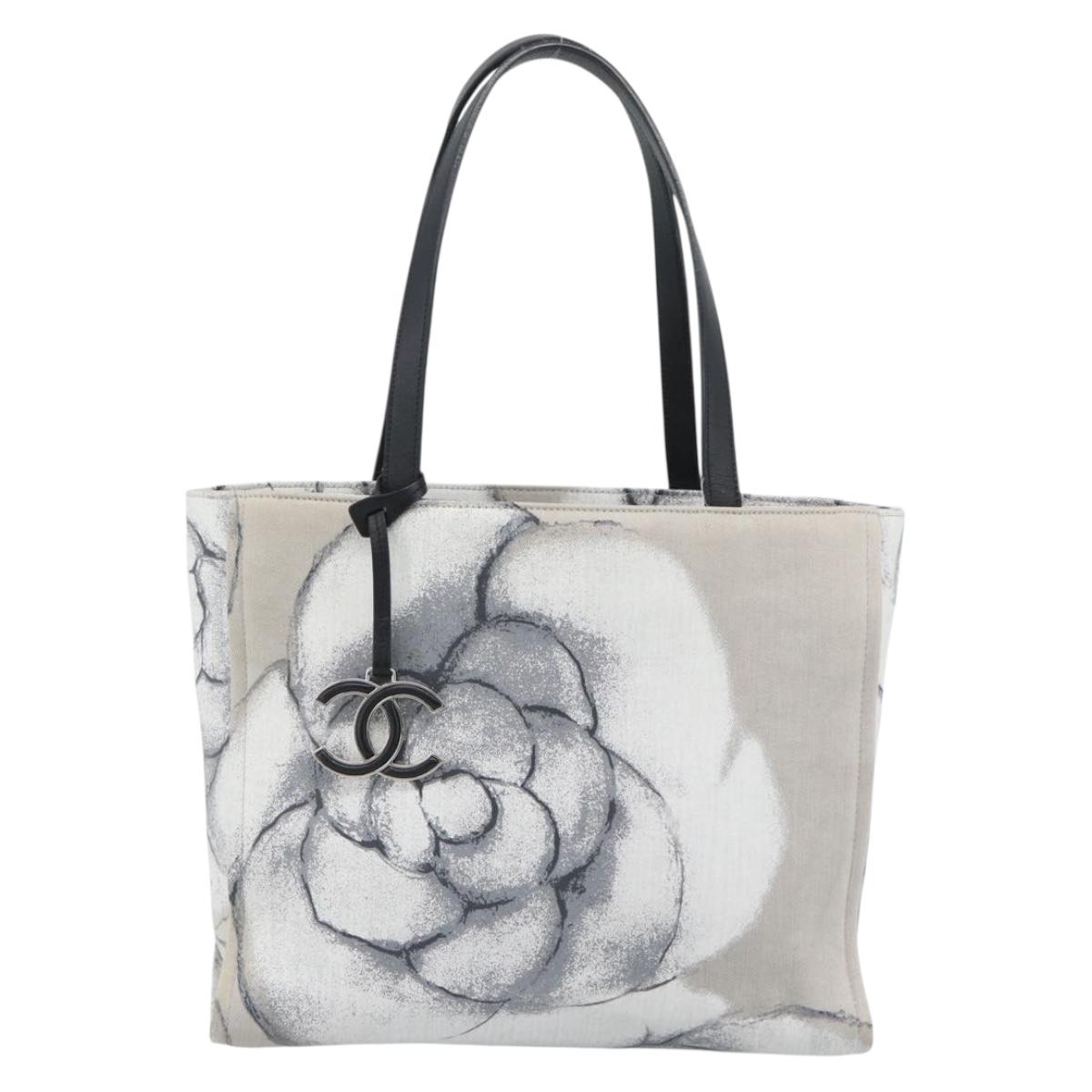 CHANEL Camelia Tote Bag Canvas White Silver CC Auth 190607V