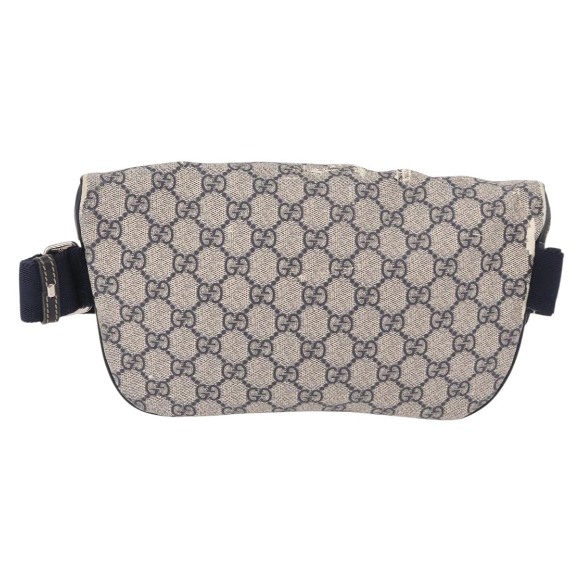 GUCCI GG Supreme Waist Bag PVC Navy Silver 233269 Auth 190610