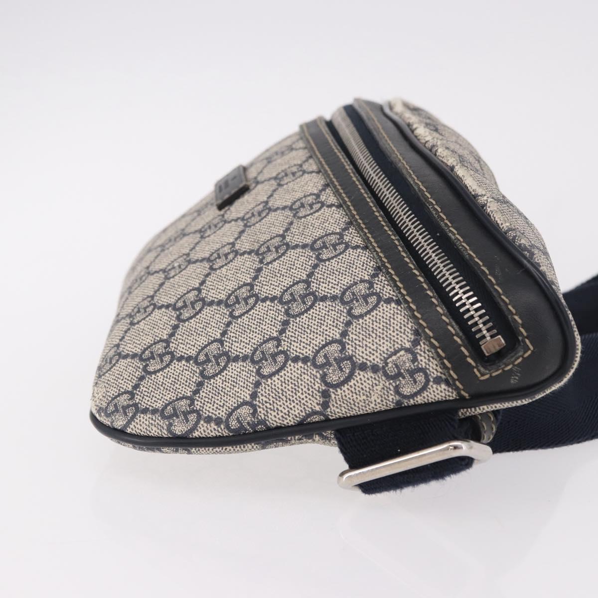 GUCCI GG Supreme Waist Bag PVC Navy Silver 233269 Auth 190610