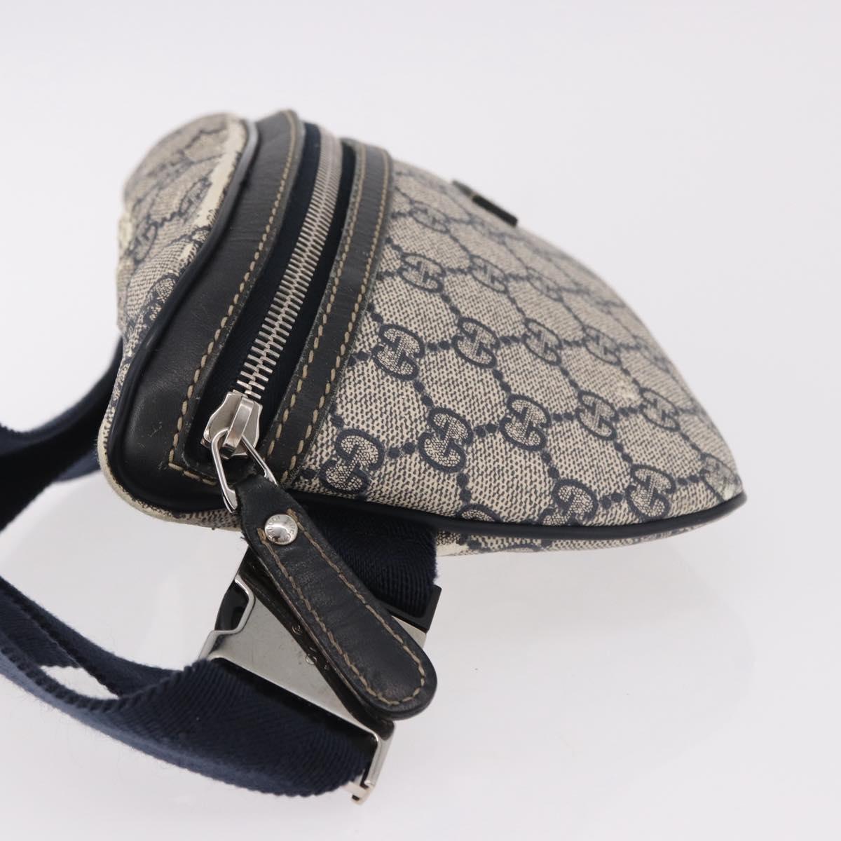 GUCCI GG Supreme Waist Bag PVC Navy Silver 233269 Auth 190610