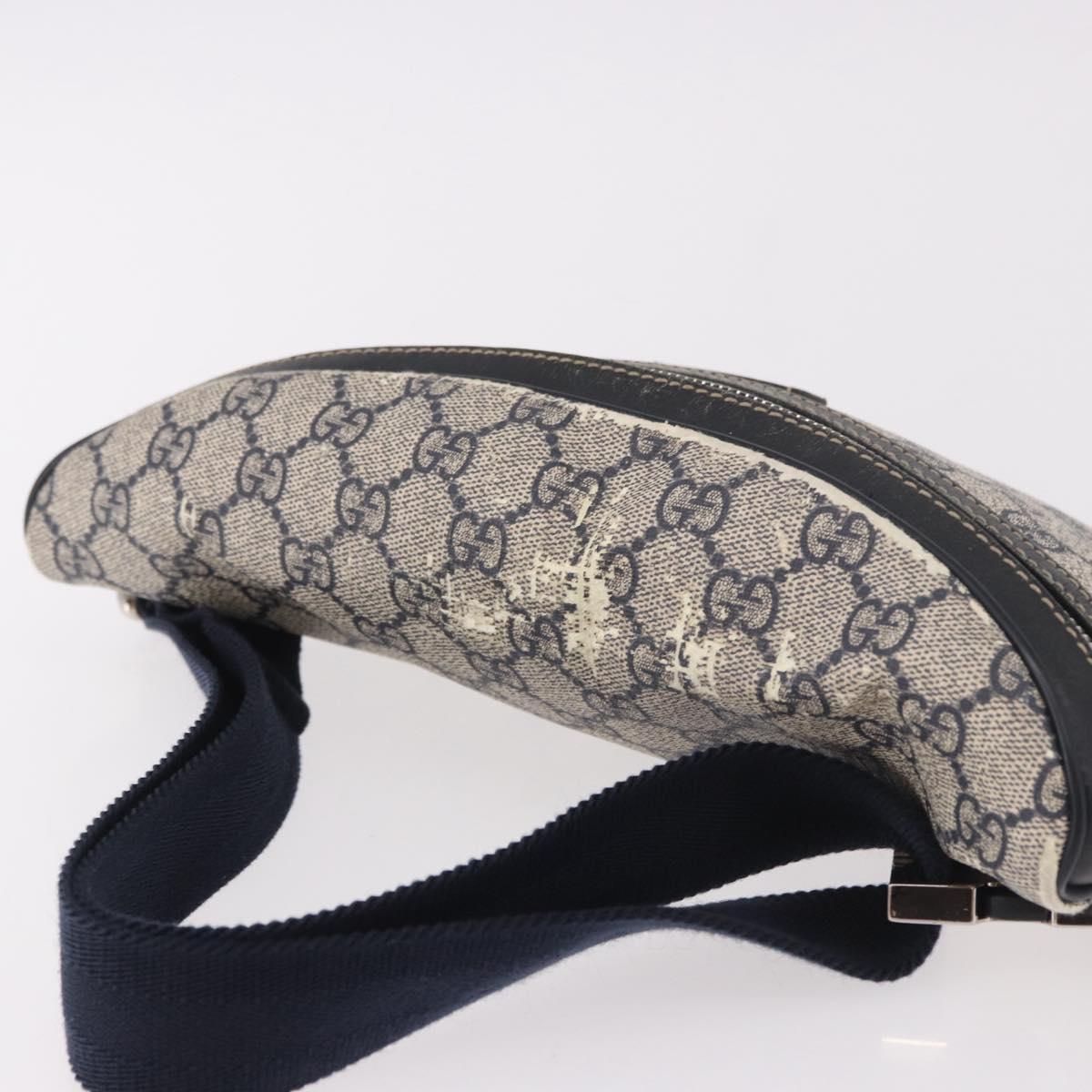 GUCCI GG Supreme Waist Bag PVC Navy Silver 233269 Auth 190610