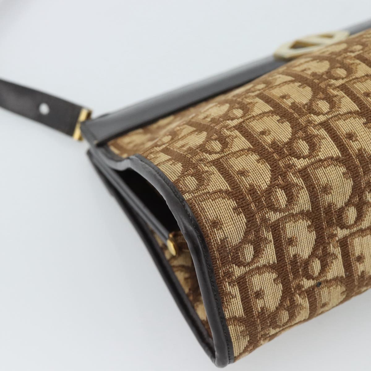 Christian Dior Trotter Canvas Shoulder Bag Beige Gold Auth 190611